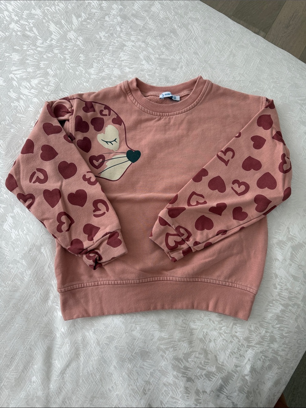 Mayoral Pink & Maroon Heart Fox Pullover Hoodie